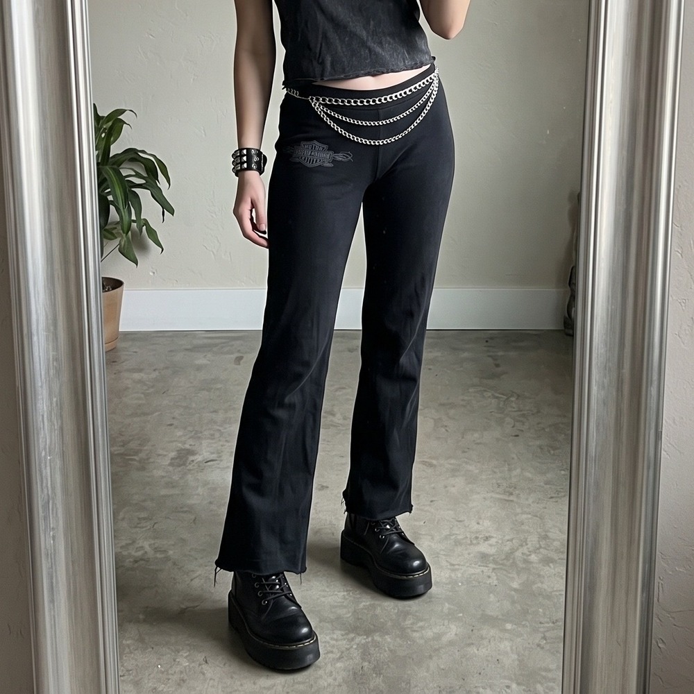 Y2K Harley-Davidson Womens Pants Medium Black Bartels Los Angeles Graphic Biker